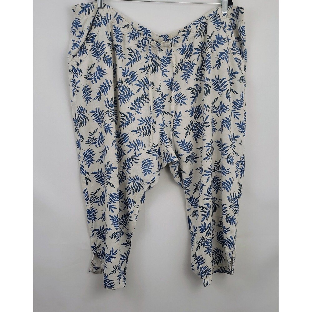 Coral Bay Woman Size 3X Linen Blend Capri Tropical Lagen Look Pants Side Pockets